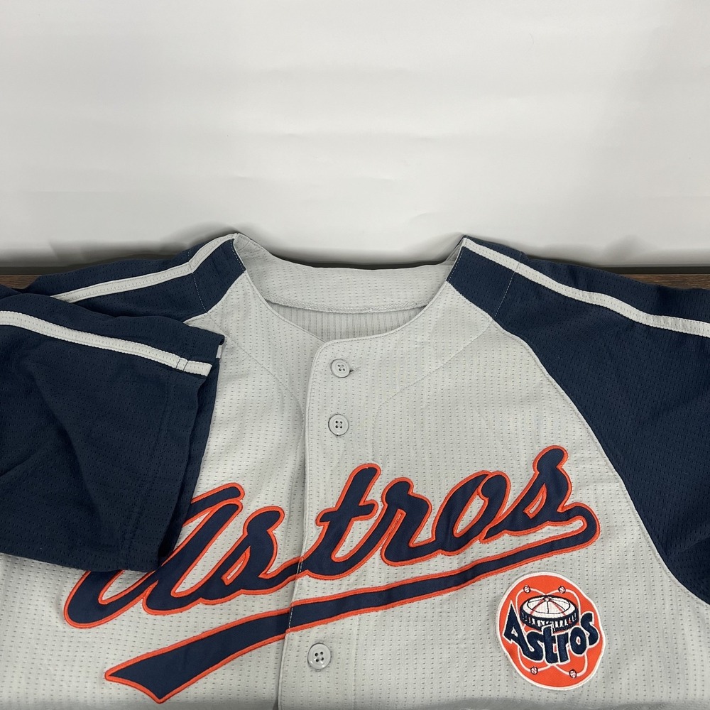 Houston Astros Dynasty Button Down Jersey MLB M Baseball Jersey Blue Orange - Picture 2 of 12